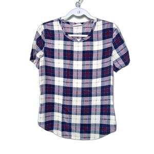 Equipment Riley 100% Silk Plaid Top Round Hem XS Preppy Academia